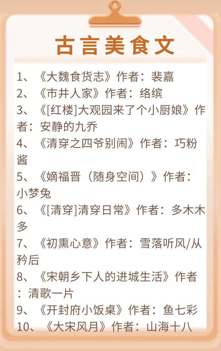 十大美食小說排行榜(古言美食文)